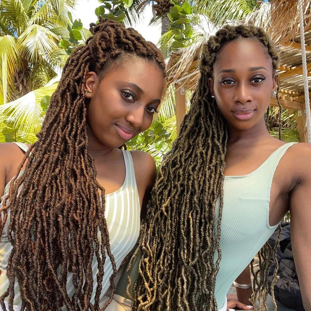 Knotless Butterfly Braided Wig with Baby Hair | Double Lace Front Crochet Faux Locs Wig | Bohemian Style | Synthetic Hair