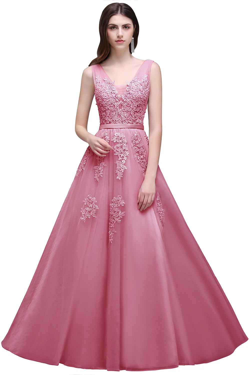 Women's Burgundy Velvet Evening Gown | Lace Appliques Tulle Prom Dress | Sexy V-Neck Backless Formal Party Dress | Premium Knit Sleeveless Floor-Length A-Line Vestido Model CPS304 Luxegan