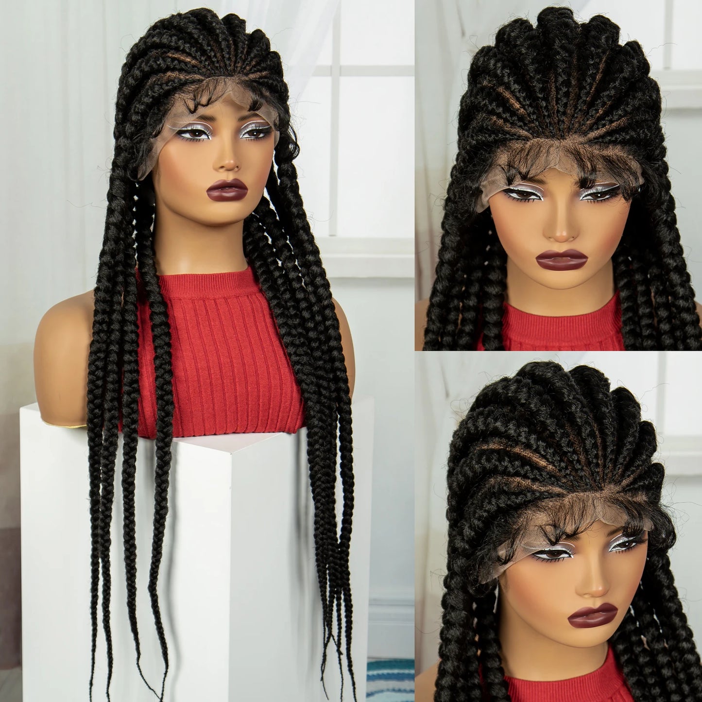 32" Natural Cornrow Knotless Braids Wig | Full Lace | Baby Hair Luxegan