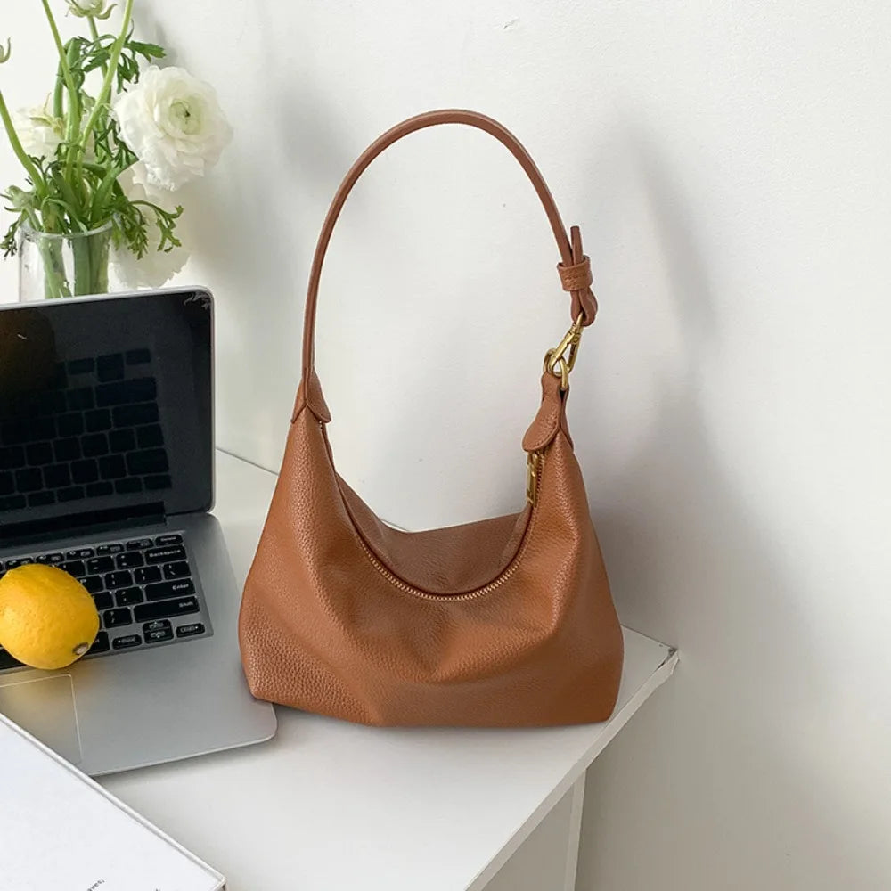 Fashion Large Capacity PU Hobo Bag | Solid Color Handbag PU Dumpling Bag | Fashion Design Korean Style Shoulder Bag Girls Luxegan
