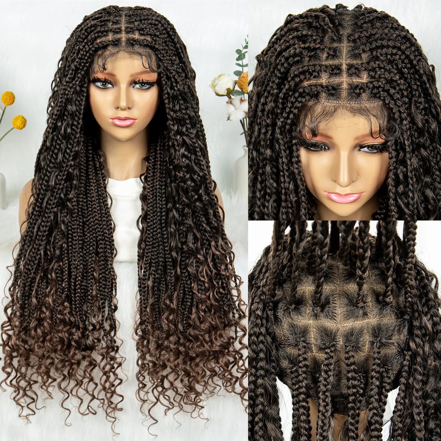 32" Natural Boho Knotless Braids Wig | HD Lace Front | Baby Hair | Synthetic Luxegan