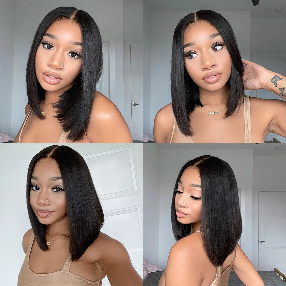 Glueless 13x4 Straight Lace Front Bob Wig Pre-Plucked 4x4 Closure Brazilian Remy Human Hair Bone Straight Short Bob
