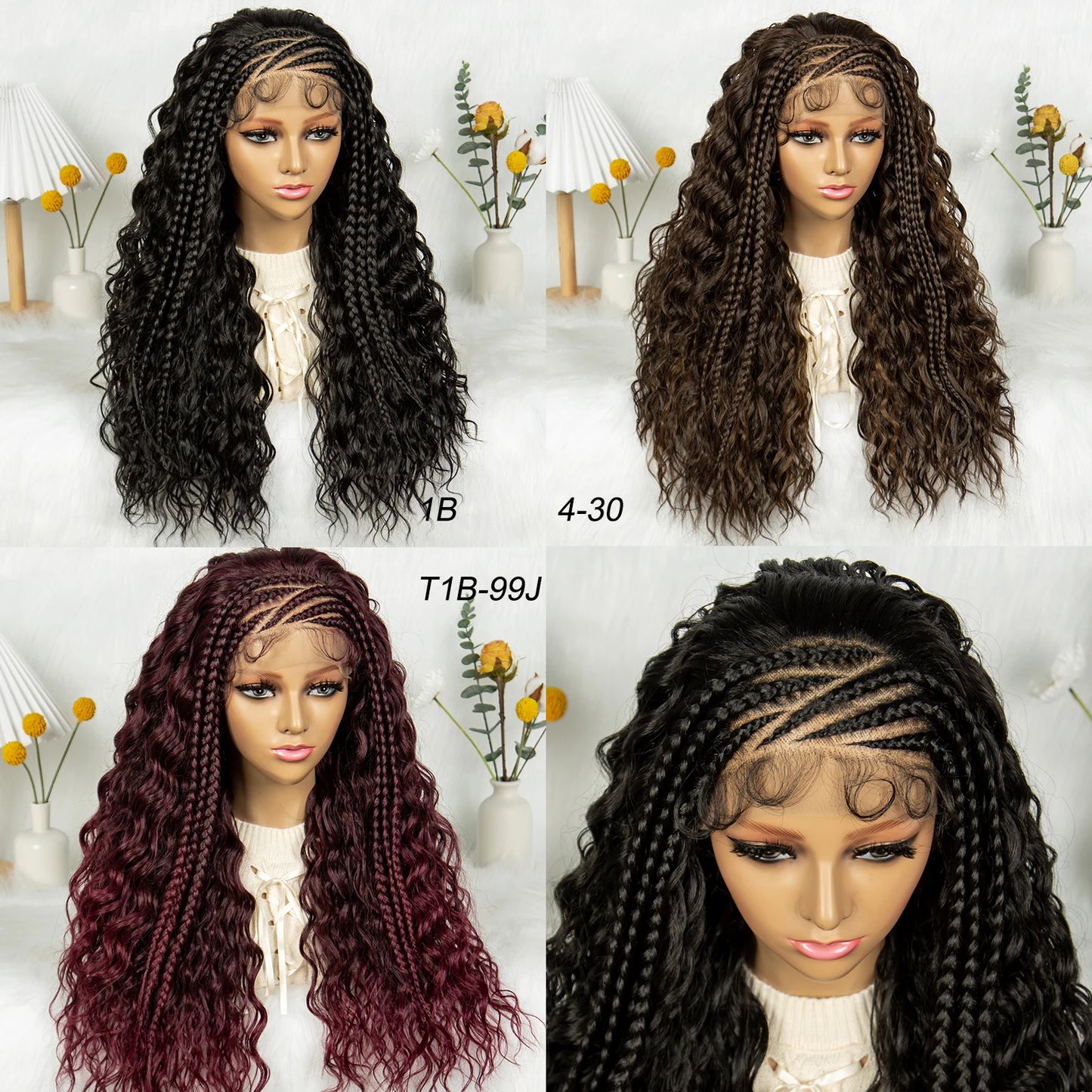 Burgundy Cornrow Stitch Curly Braids Wig | 13x4 Lace Front | Baby Hair | KIMA Luxegan
