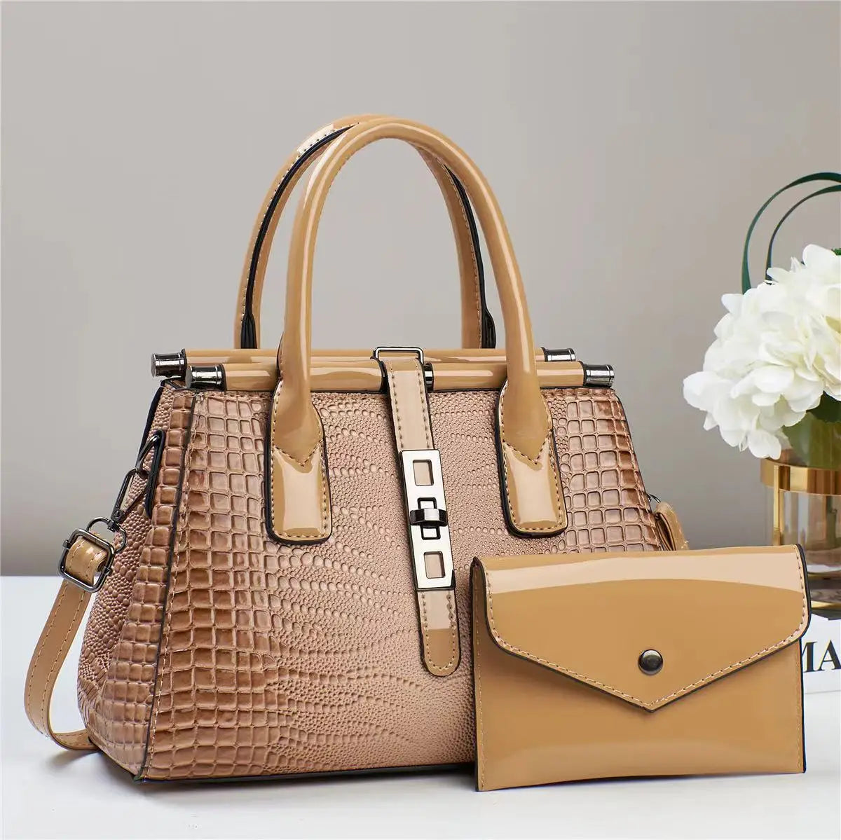 Hard PU Crocodile Pattern Designer Handbag | Large Capacity Crossbody Tote Luxegan