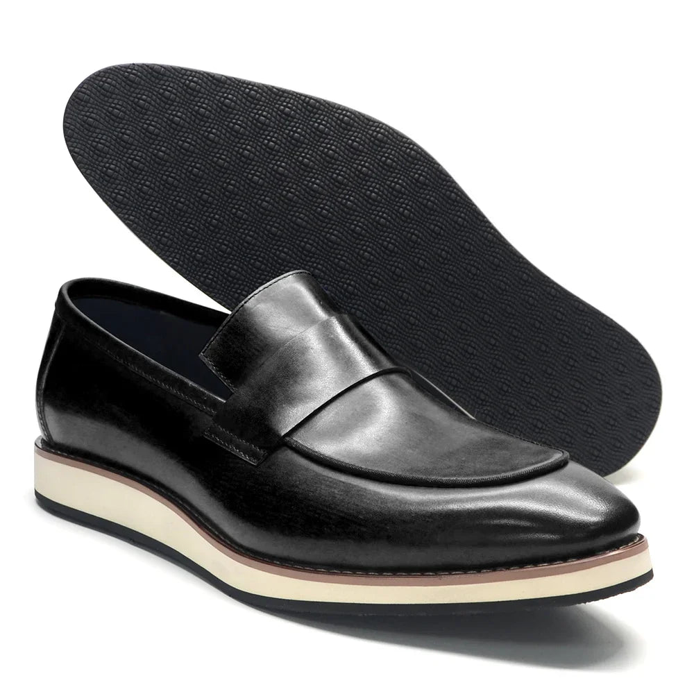 Luxury Men's Duotone Plain Toe Oxfords | Real Leather Wingtip Brogue Casual Dress Shoes (Height Increasing) Luxegan