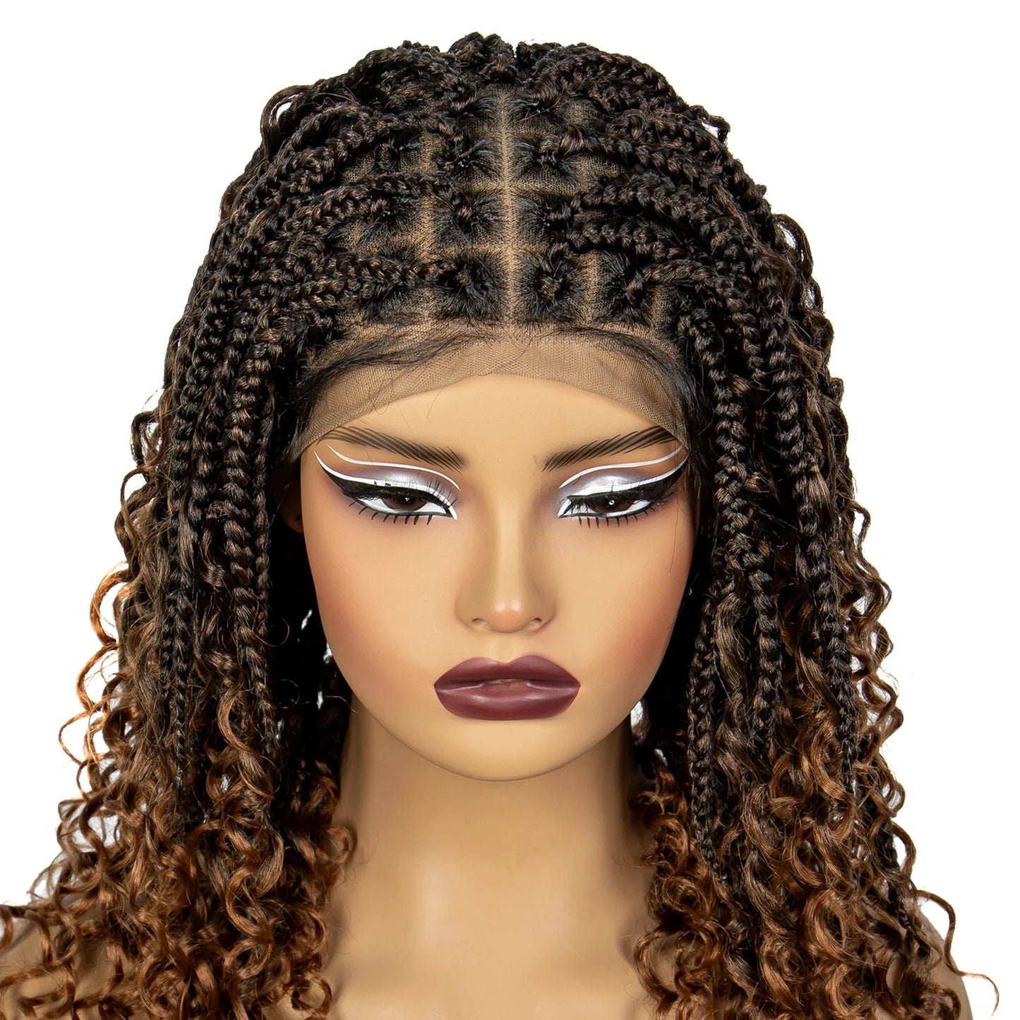 Boho Curly Ends Knotless Braids Wig | Transparent Full Lace | Baby Hair Luxegan