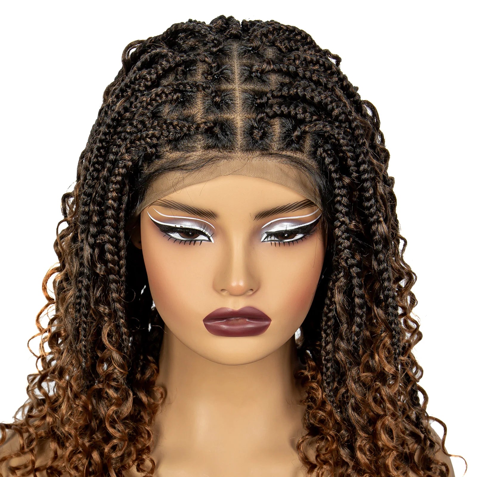 Boho Curly Ends Knotless Braids Wig | Transparent Full Lace | Baby Hair Luxegan