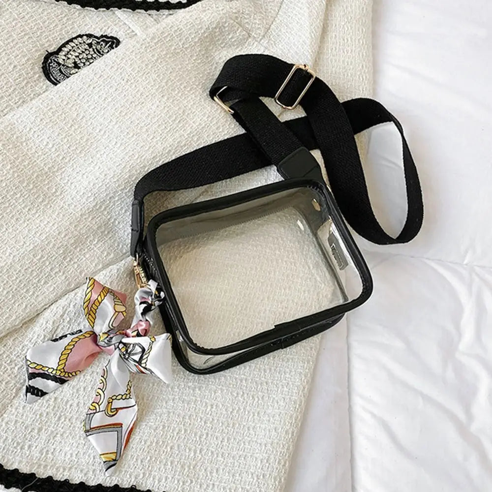 Fashion Transparent PVC Jelly Handbag | Solid Color Shoulder Messenger Crossbody Bag for Women & Girls (Ribbons Excluded) Luxegan