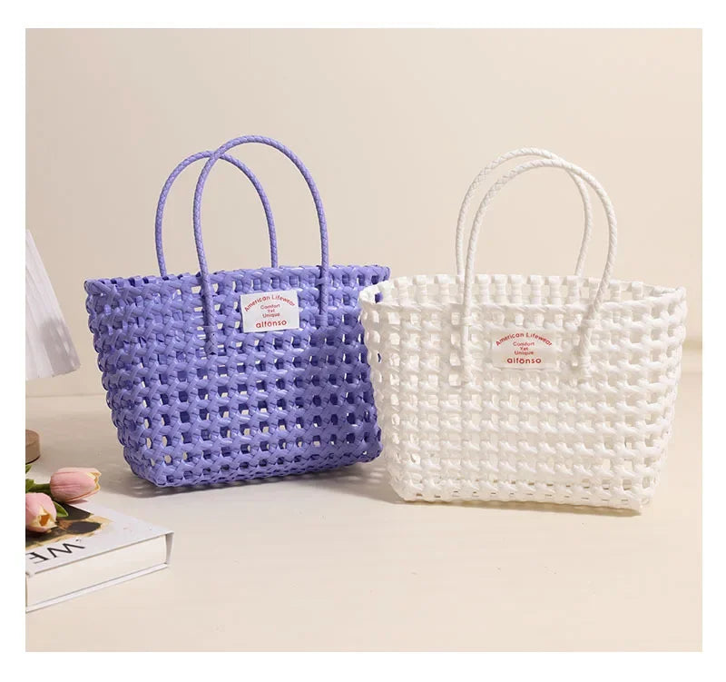 Hollow Out Plastic Woven Tote Bag | Summer Beach & Vacation Handbag Luxegan