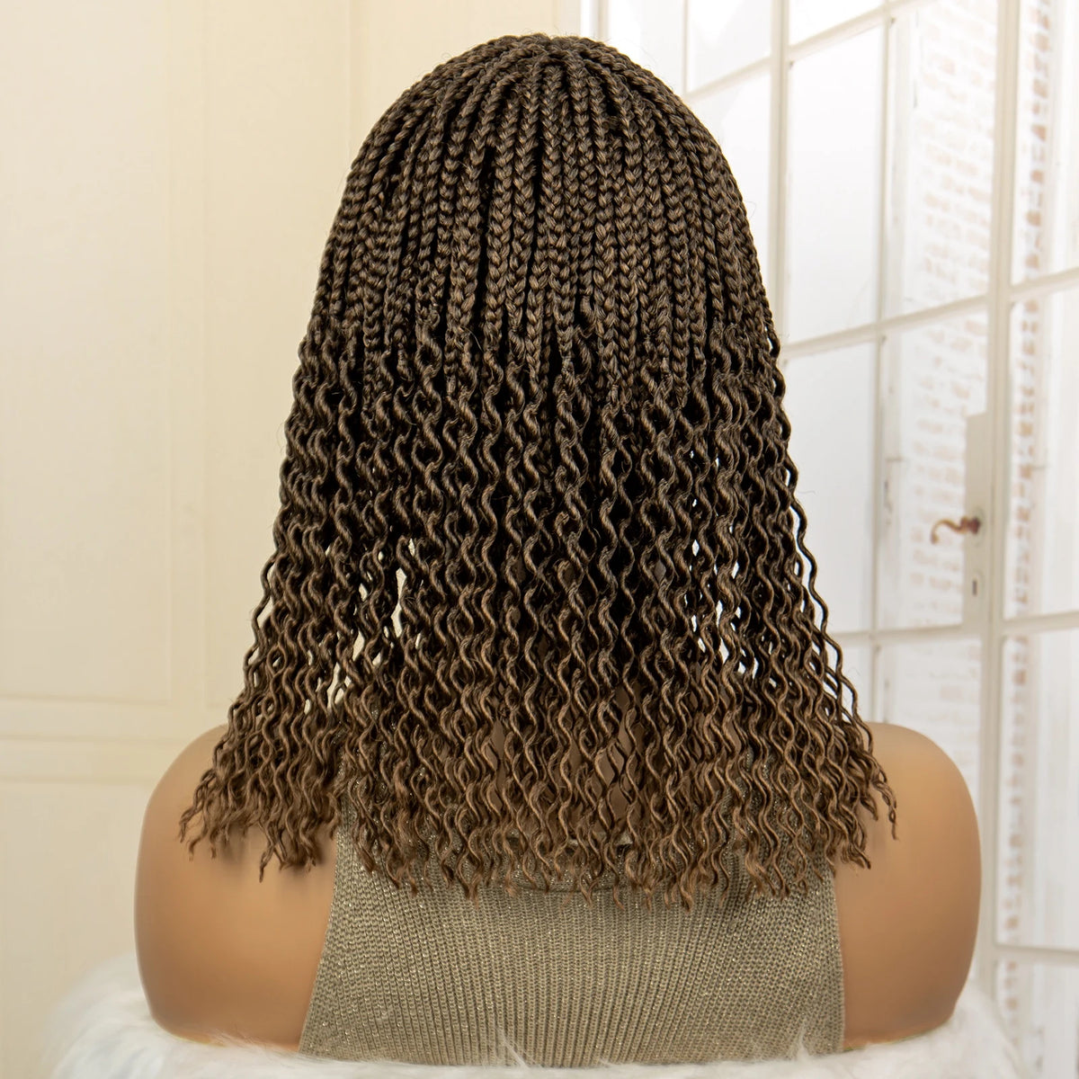 Short 14" Bob Braided Wig | Curly Knotless Box Braids | Synthetic Machine Made Wig | For Black Women