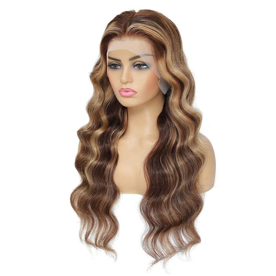 180% Density Ombre Highlight Body Wave Human Hair Wig | HD Transparent Lace Front Luxgan