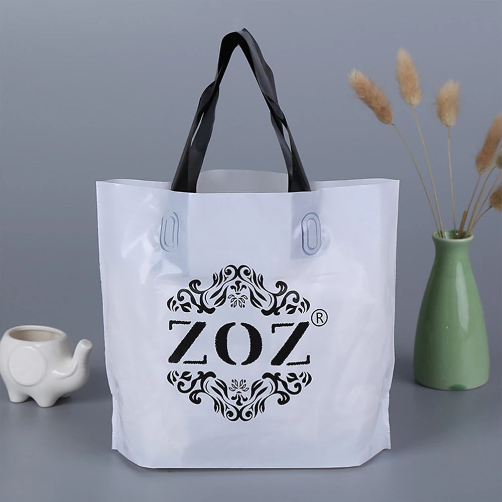 Custom Logo Plastic Shopping Bags | Personalized Small Business Boutique Retail Bags | Premium Gift Packaging with Handles for Parties, Weddings, and Events (20/50pcs Sets) Luxegan