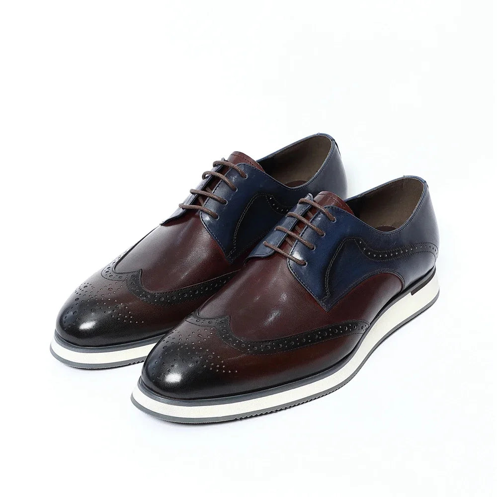 Luxury Men's Real Cow Leather Three-Color Wingtip Derby Shoes | Top Designer Original Casual Sneakers (Breathable) Luxegan