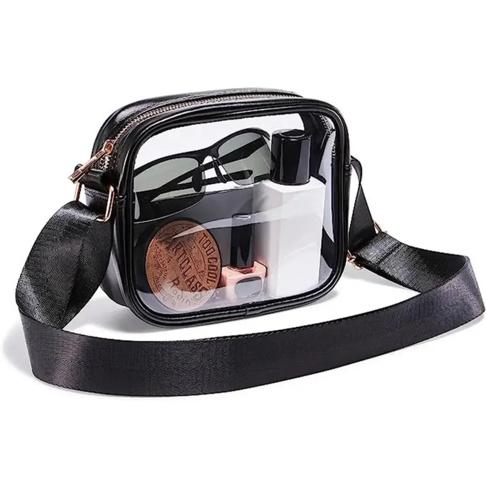 Transparent PVC Crossbody Bag | Ladies Jelly Square Shoulder Messenger Bag & Waterproof Cosmetic Bag (Female Phone Purse for Travel) Luxegan