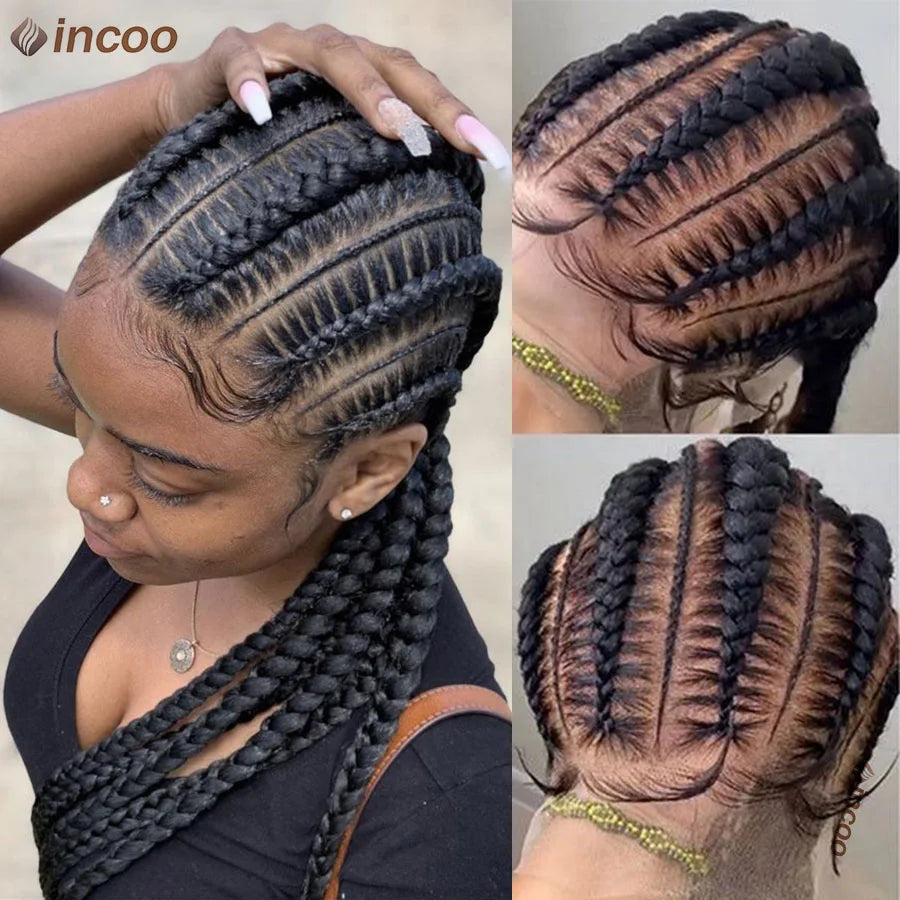 Synthetic Full Lace Cornrow Braided Wigs 36'' Lace Front Wig Jumbo Braids Wig For Black Afro Women Goddess Twists Box Braids Wig Luxegan