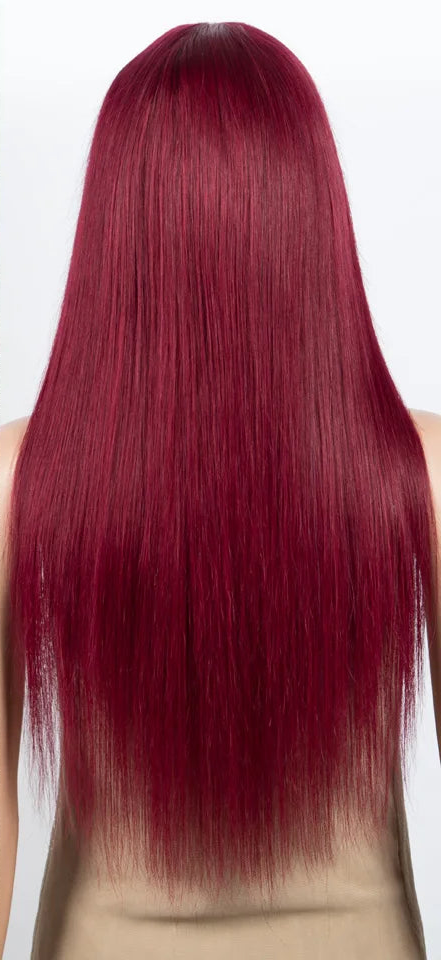Dirty Pink Straight Human Hair Wig with Bangs | Full Machine Made Brazilian Remy for Women (Wear & Go) Luxegan