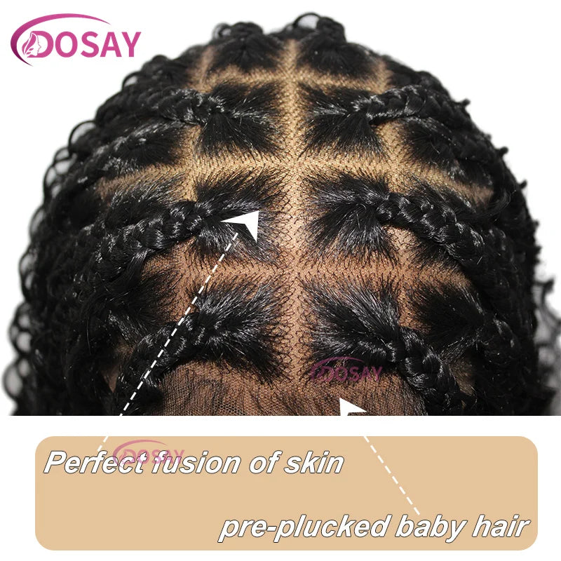 12" Curly Boho Braids Bob Wig | 360 Full Lace | Knotless Box Braids | Baby Hair Luxegan