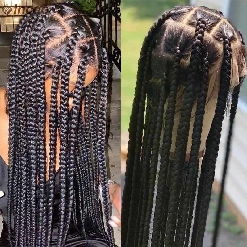Jumbo Knotless Box Braids Wig | Tribal Cornrows & Faux Locs | Full Lace Front | 36" Look Luxegan
