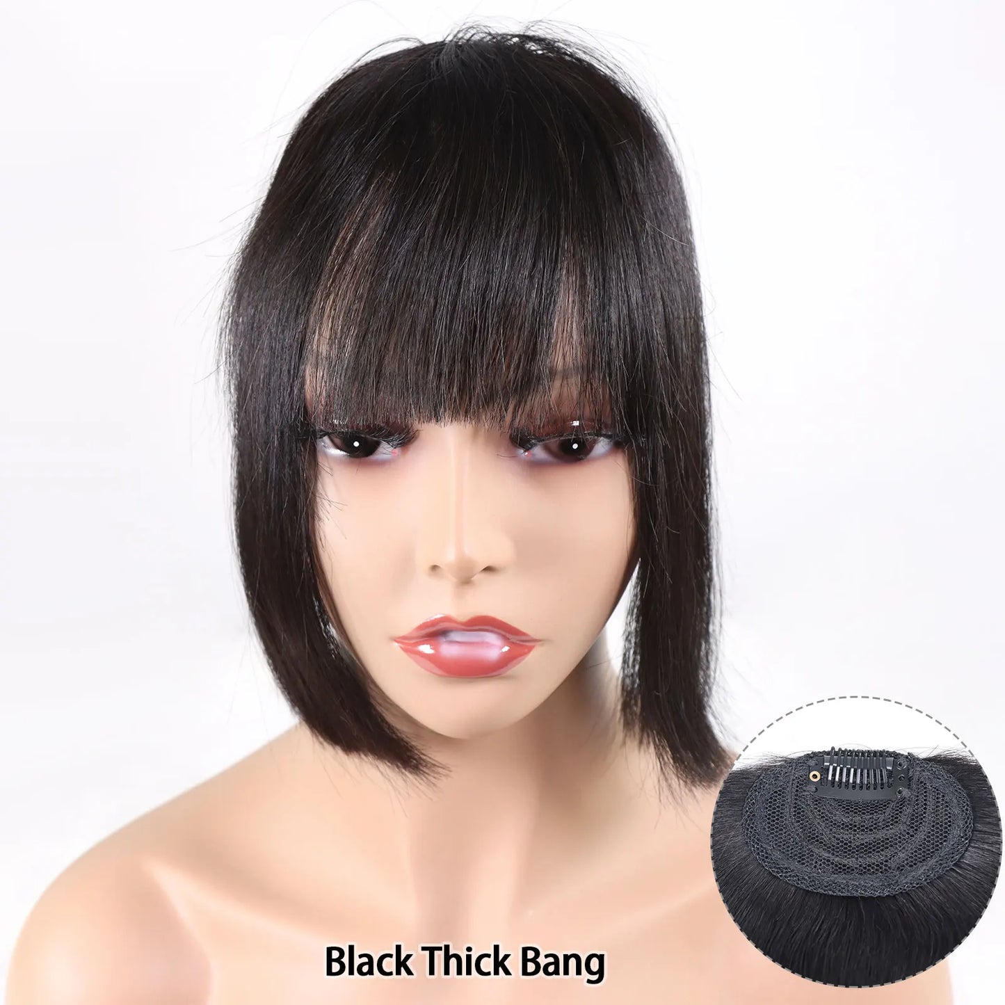 Wispy Clip In Bangs | Human Hair Fringe | Black & Brown Blunt Bangs Luxegan