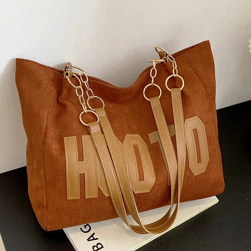 New Fashion Canvas Large Capacity Shoulder Tote Bag for Women | Letter Printed Daily Shopping Handbag Luxegan