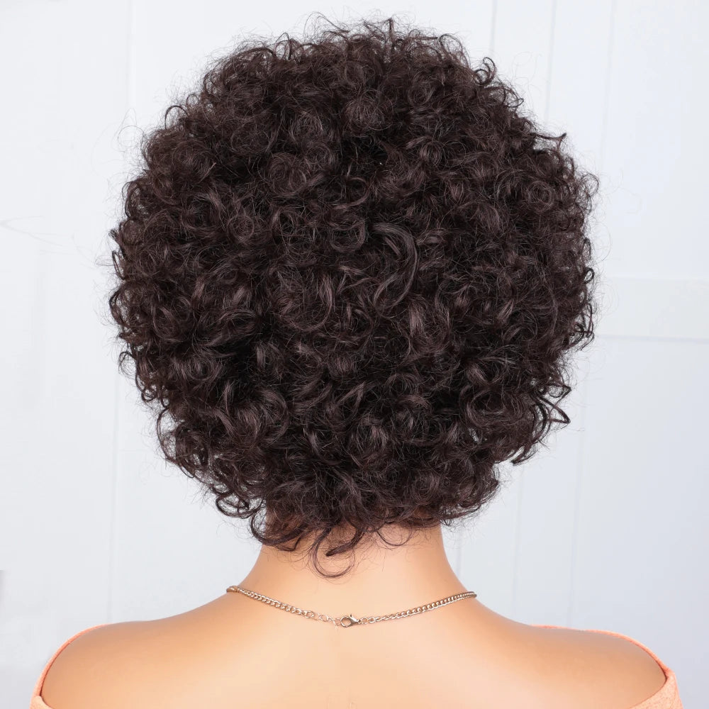 Afro Kinky Curly Wig | Short Full Machine Made Remy Human Hair (Glueless "Wear to Go") Luxegan