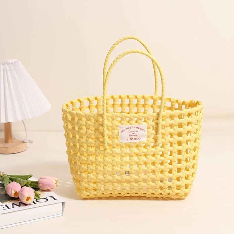 Hollow Out Plastic Woven Tote Bag | Summer Beach & Vacation Handbag Luxegan