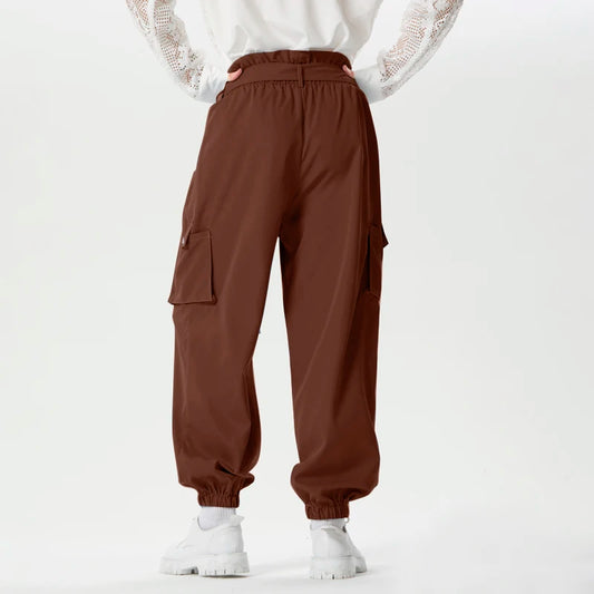 Solid Cargo Jogger Trousers | Sophisticated Mid-Waist Loose Silhouette | Elegant "Full-Length" Streetwear with Belt | "Dignified" Elastic Waist Pantalon for Radiant Versatile Styling Luxegan