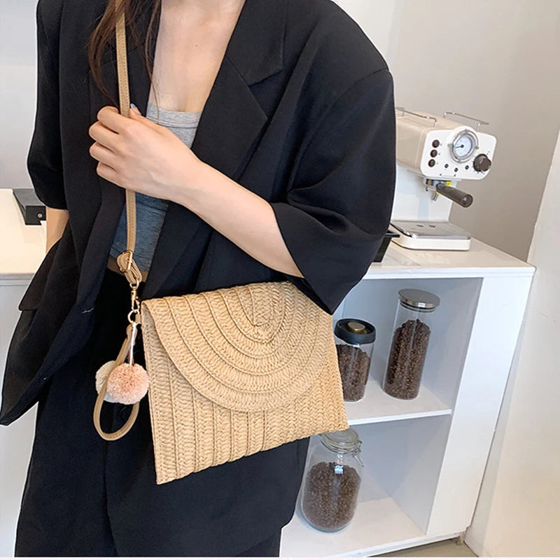 Summer Woven Braided Handbag | Handmade Envelope Shoulder Bag & Beach Tote Luxegan