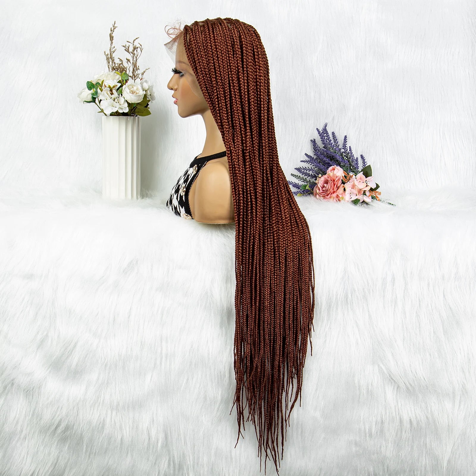 Ginger Faux Locs & Knotless Box Braids Wig | HD Full Lace Synthetic Braided Wig | Transparent Lace | Black Women