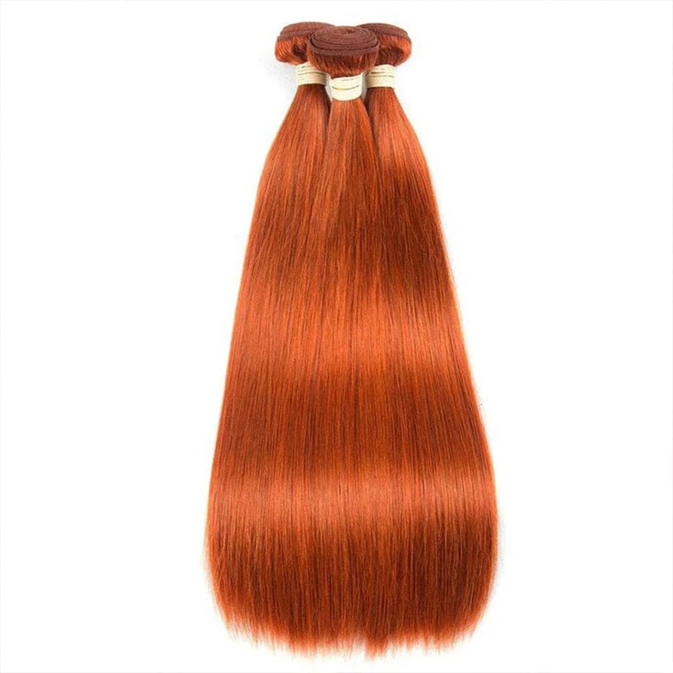 Orange Ginger Straight Human Hair Weave Bundles | Brazilian Remy Extensions Luxegan