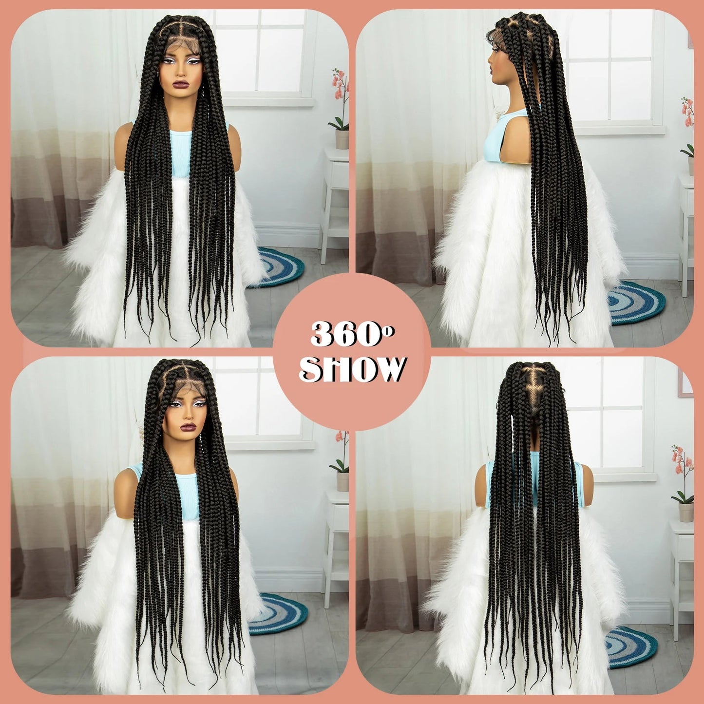 36" Purple Knotless Box Braids Wig | Transparent Full Lace | Baby Hair | Synthetic Luxegan