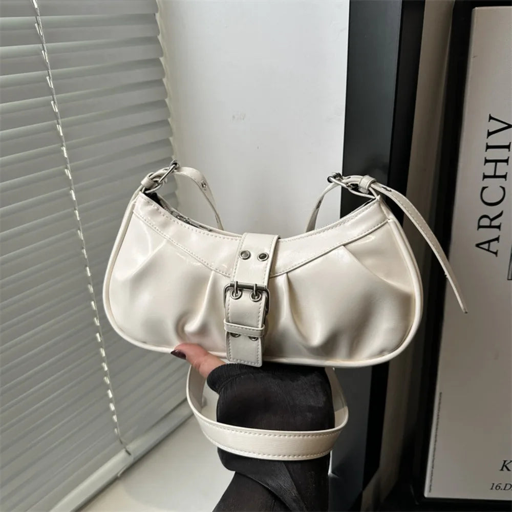 Gothic Y2K Buckle Armpit Bag | Retro Square PU Leather Crossbody Luxegan