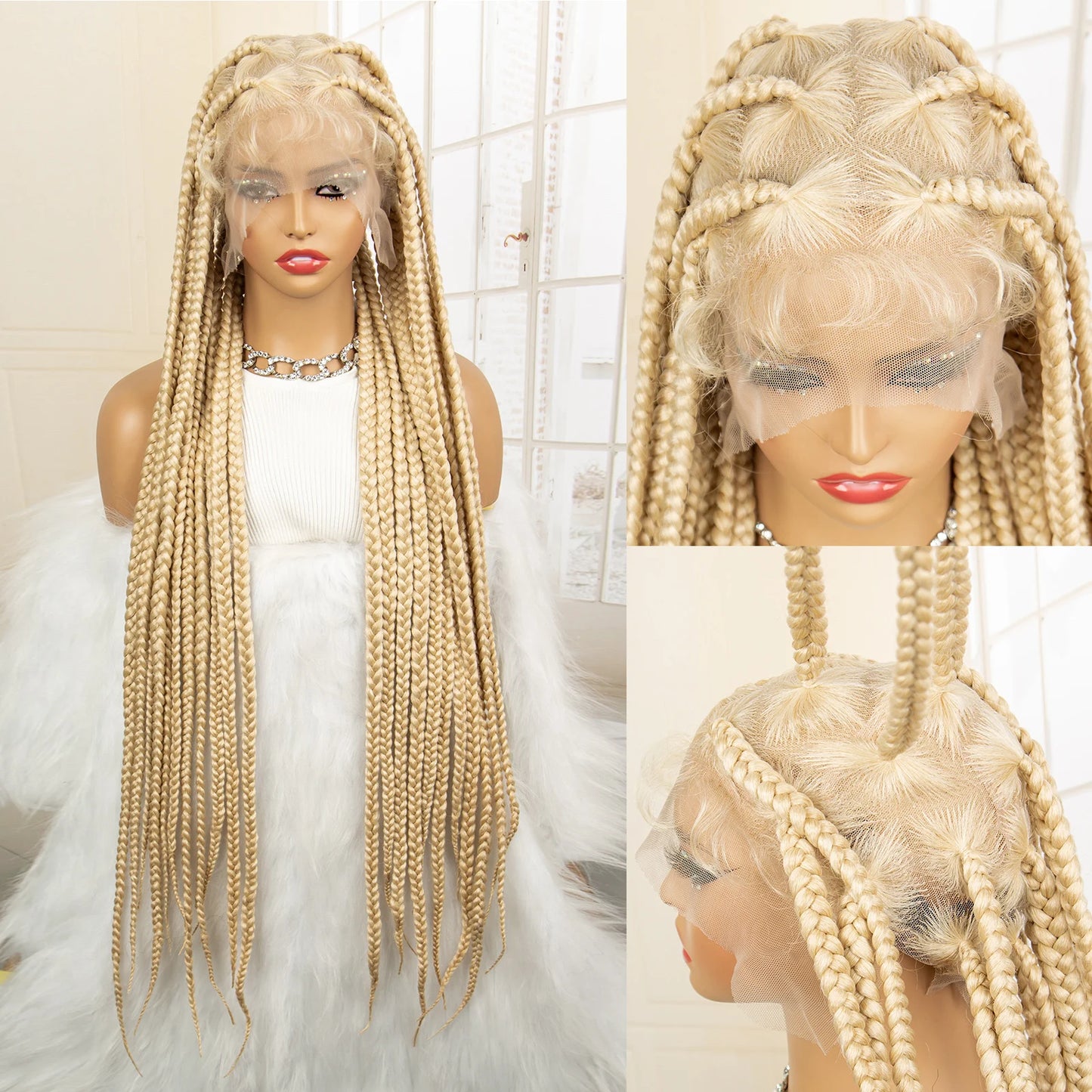 36" Big Knotless Box Braided Full Lace Wig | Cornrow Braiding Wig | Baby Hair | Synthetic Braids | For Women