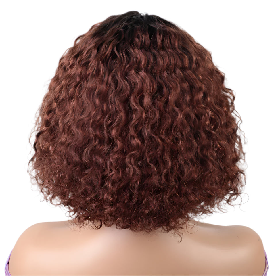 Rebecca Ombre Brown Curly Wig with Bangs | Loose Deep Wavy Brazilian Remy Human Hair Luxegan