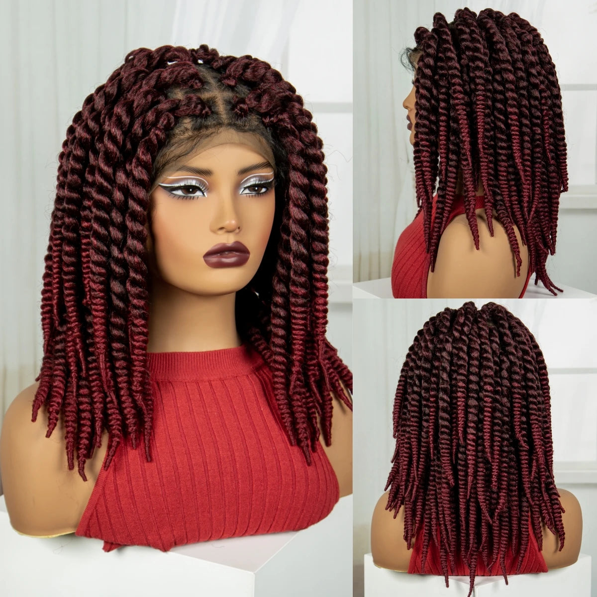 16" Knotless Box Twist Braids Wig | Full Lace | Baby Hair Luxegan