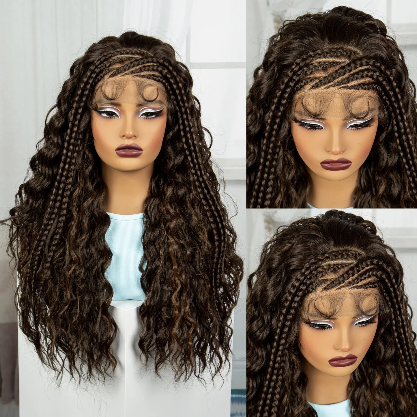 26" Water Wave Knotless Box Braided Wig with Baby Hair | Synthetic Lace Braided Wig for Black Women | 4-30 Ombre Luxegan