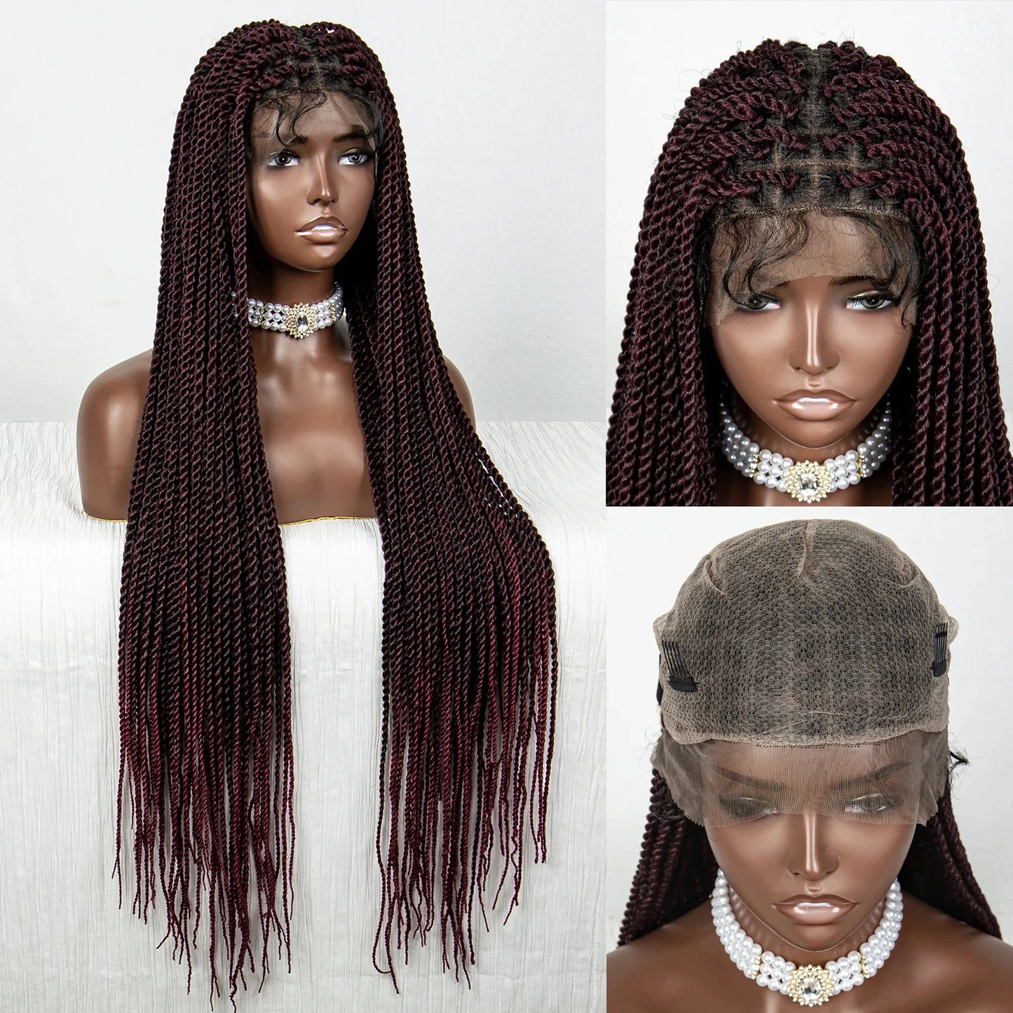 40" Long Straight Braided Wig | Full Lace | Baby Hair | Colored Braids Luxegan