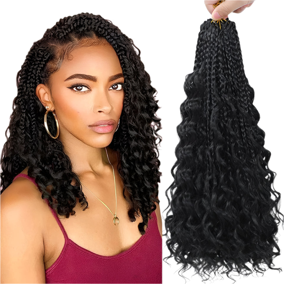 Ombre Goddess Box Braids Crochet Hair with Curly Ends | 14 Inch | 1-6 Packs Luxegan