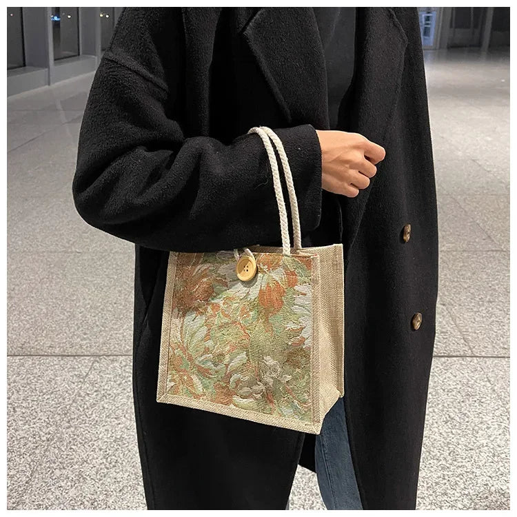 Linen-Style Nylon Tote | Portable & Solid Color Top-Handle Bag Luxegan