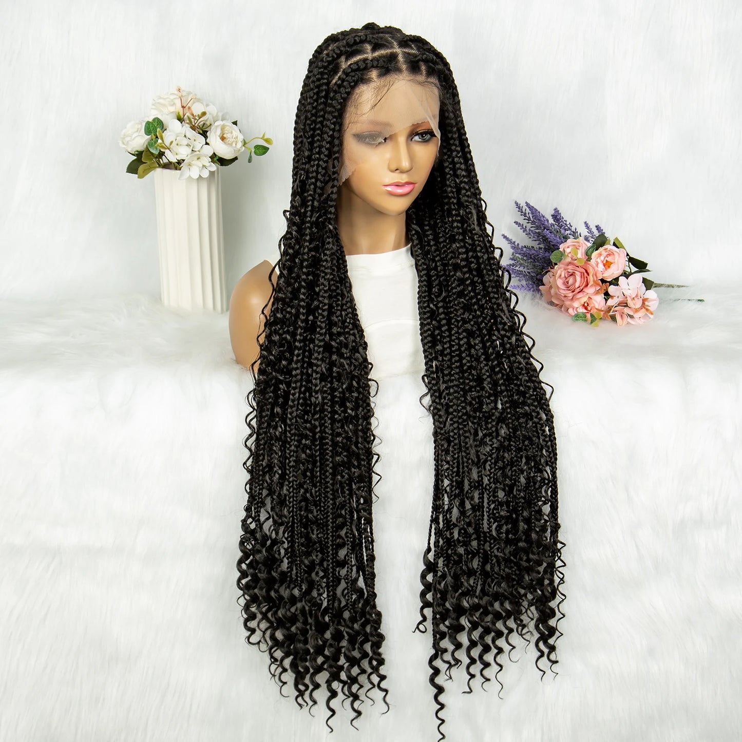 KIMA Box Braids Synthetic Wigs Full Lace  Dreadloks Braided Wigs Knotless Goddess Boho Braided Wigs Hair for Black Women