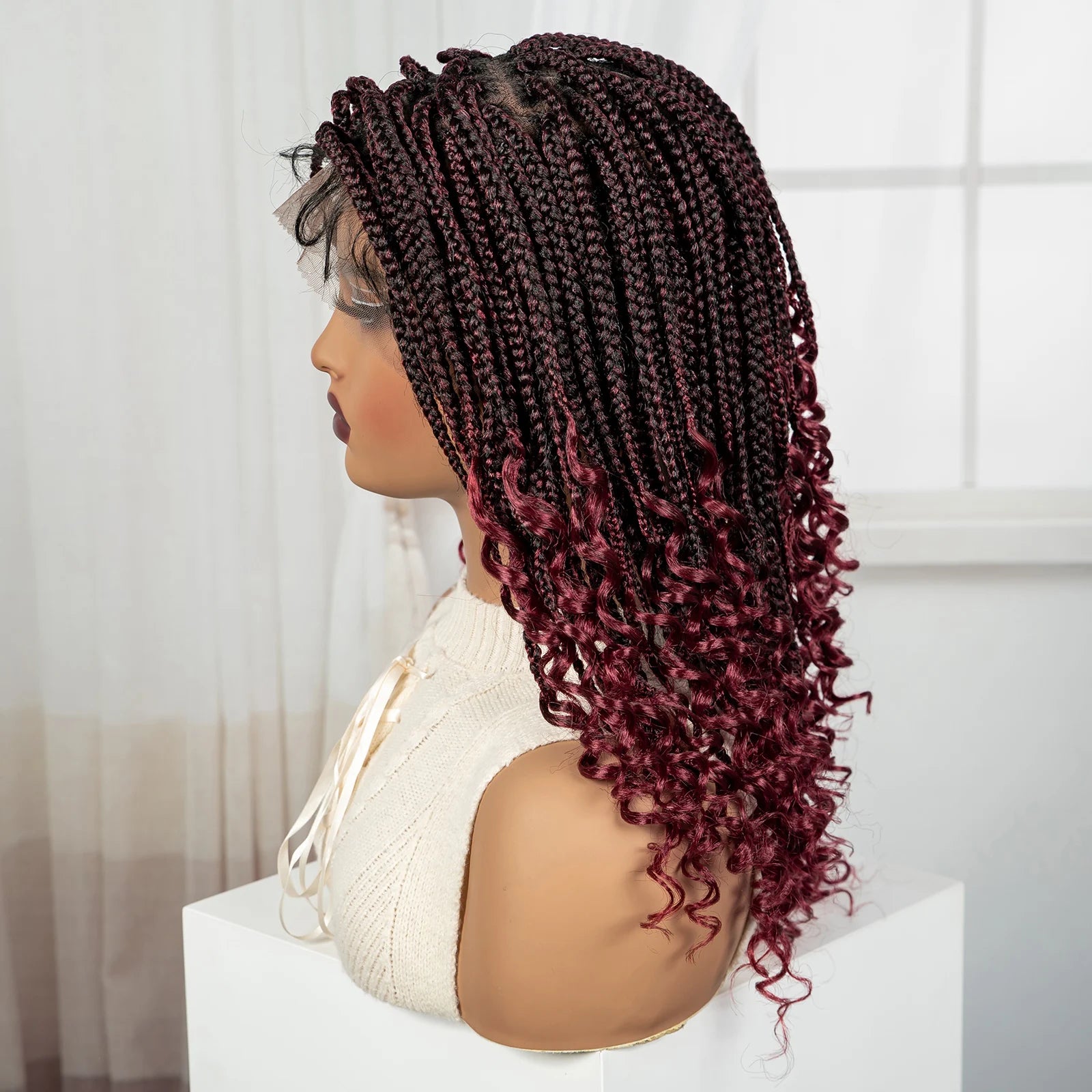 Ombre Boho Knotless Braids Bob Wig with Curly Ends | Full Lace Luxegan