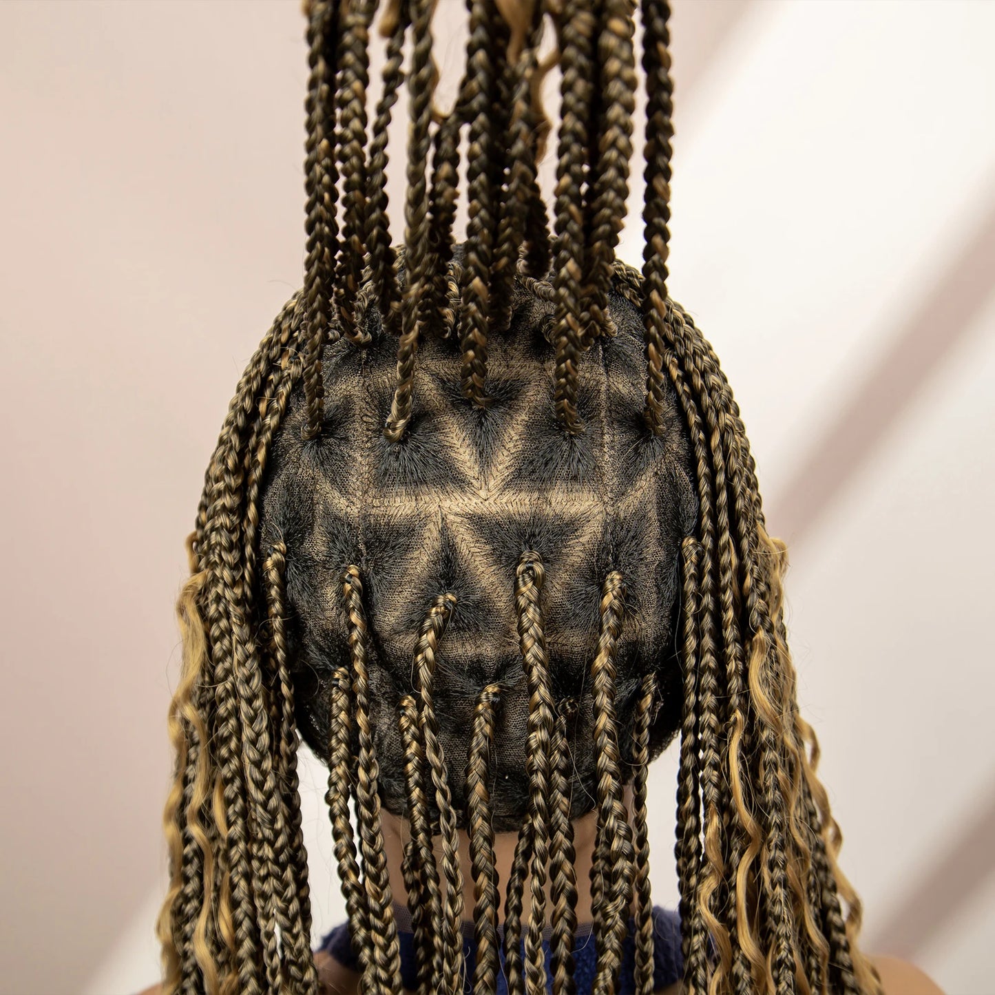 Boho Box Braided Wig with Curly Hair | Goddess Locs Accents | Full Lace Brown Braids Wig | Bohemian Box Braid Wig