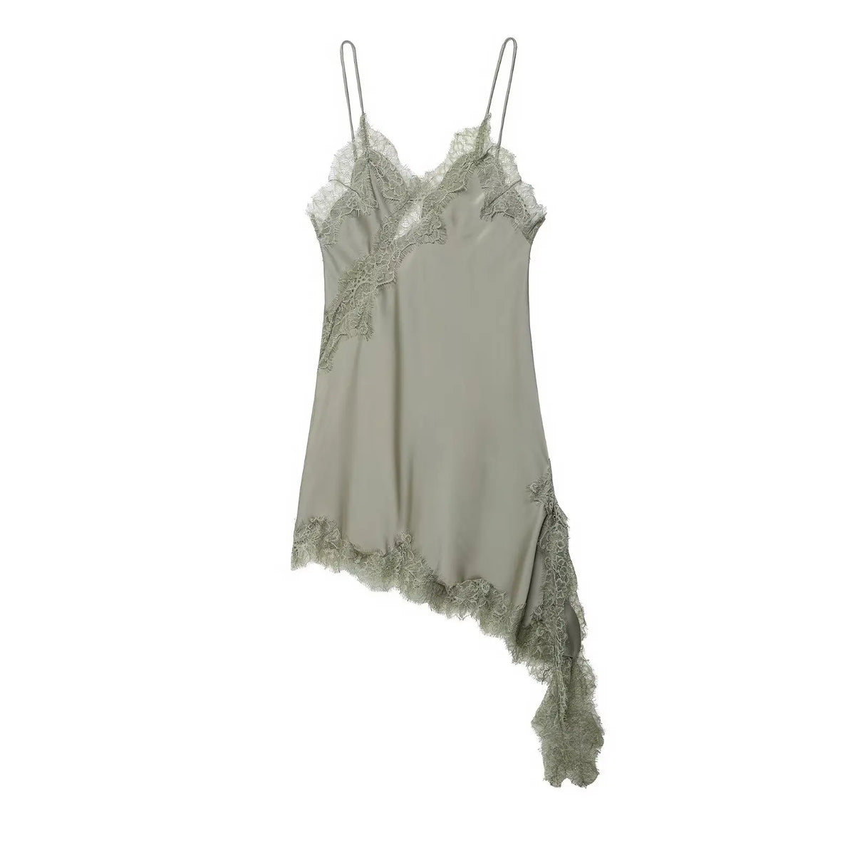 Square Collar Lace-Up Satin Spliced Mini Dress | Sleeveless Backless Asymmetric A-Line Party Dress Luxegan