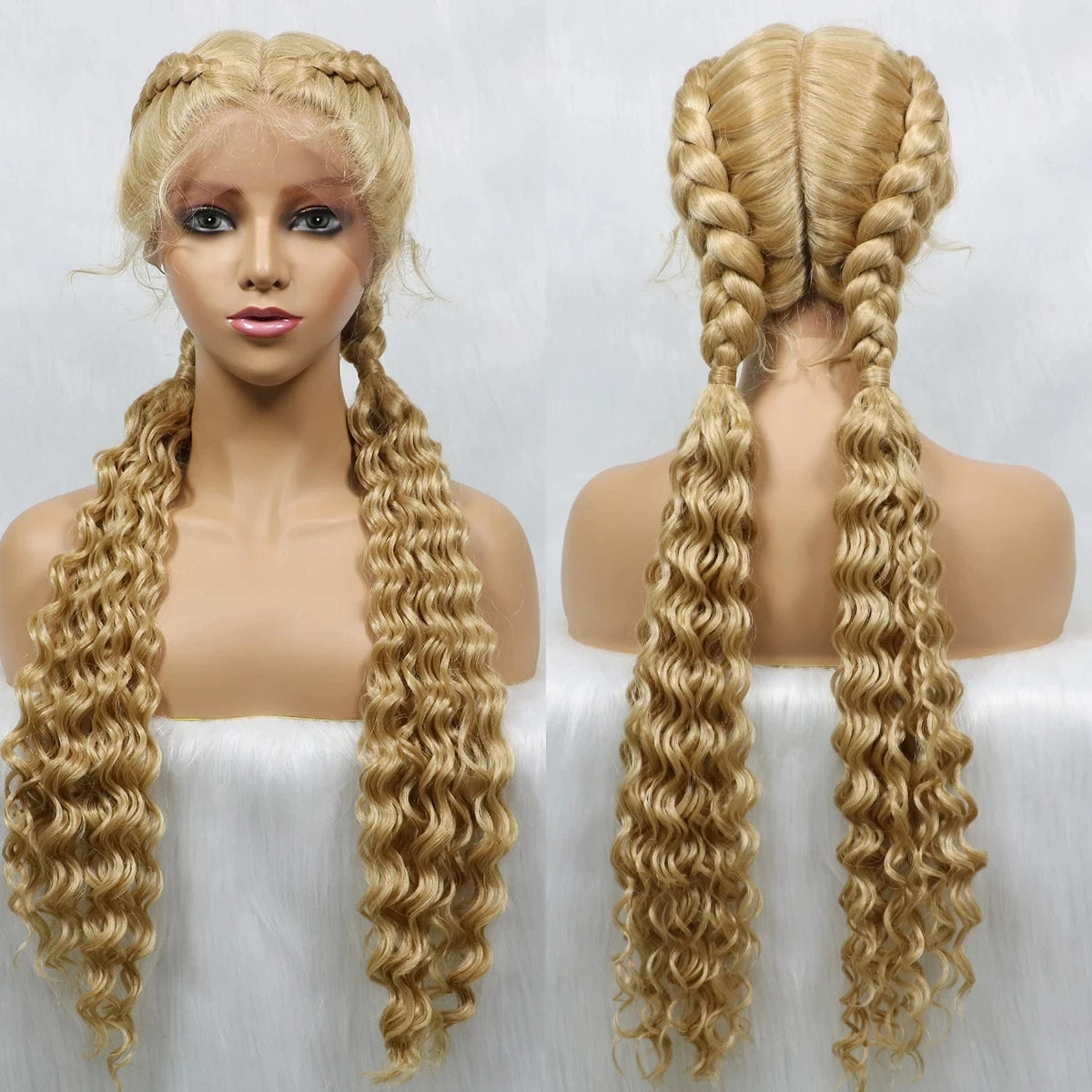 Curly Cornrow Twist Braids Wig | 13x1 T Part Lace | Water Wave | Black Women Luxegan