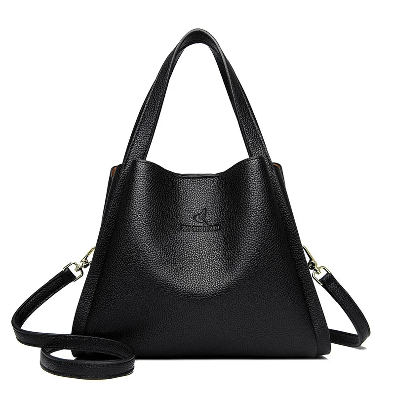 Genuine Brand Soft Leather Top-Handle Bag | Sophisticated Female Handbags & Shoulder Crossbody | Elegant 3-Layer Messenger Bag | Luxury "Dignified" High-Quality PU Leather Purse with Multi-Compartment Utility Luxegan