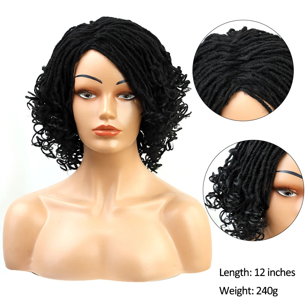 10" Short Dreadlock Wig | Afro Curly Twist | Faux Locs Braids | Heat Resistant | Black Women