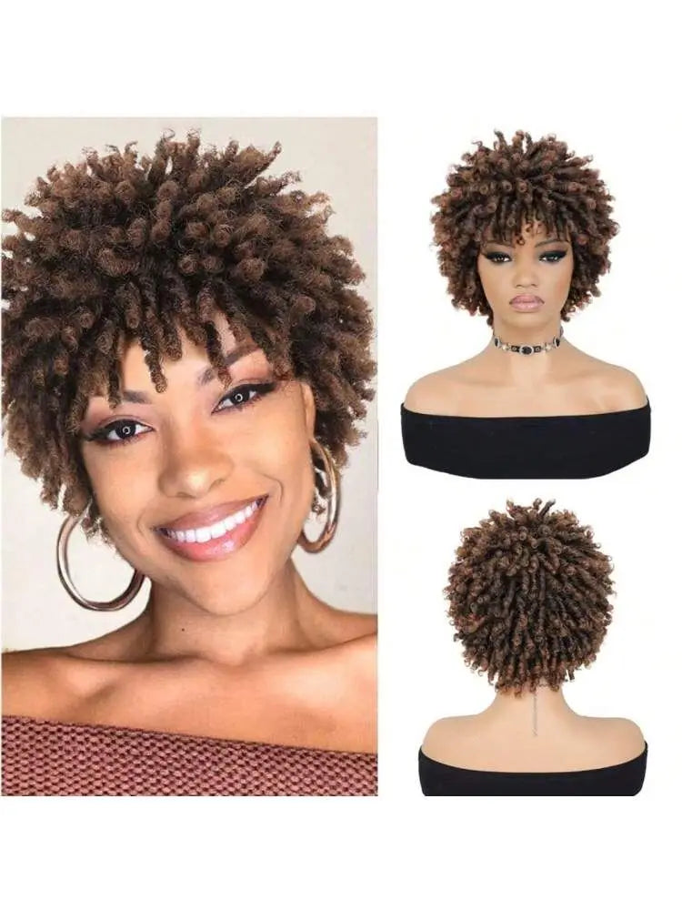Short Afro Faux Dreads Wig | Heat Resistant Synthetic Braids | Unisex Wig for Black Women & Men - Luxegan
