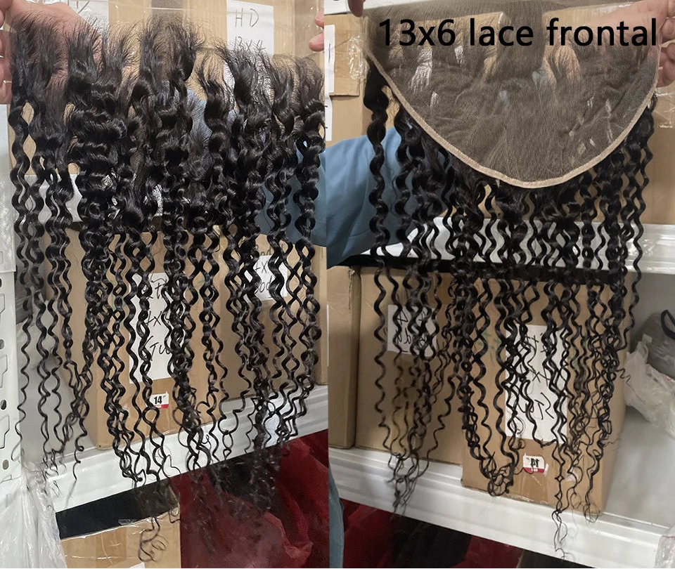 Kinky Curly Brazilian Remy Hair Bundles + HD Lace Closure | 13x4 / 13x6 Jerry Curl Weave Luxegan