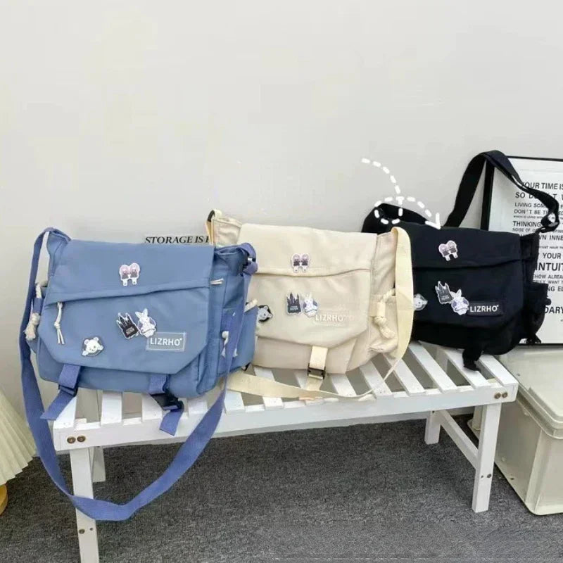 Messenger Bag Japanese Handbags School Korean Single Shoulder Bag | Girl Student Hong Kong Style Retro Large Capacity Postman Women's Luxegan
