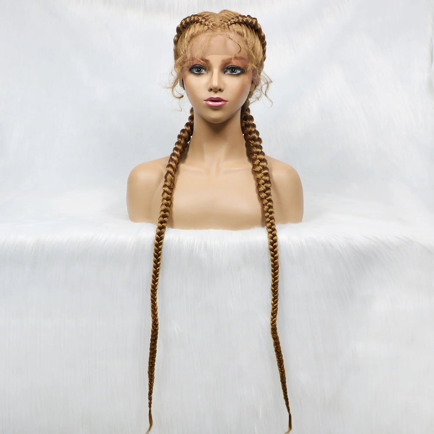 Handmade Double Dutch Cornrow Braided Wig | Natural Black Lace Front | Baby Hair | Kanekalon Synthetic Wig for Women Luxegan